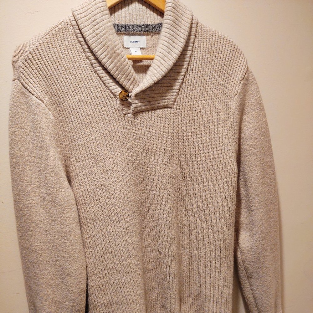 Cream colored shawl neck sweater for men